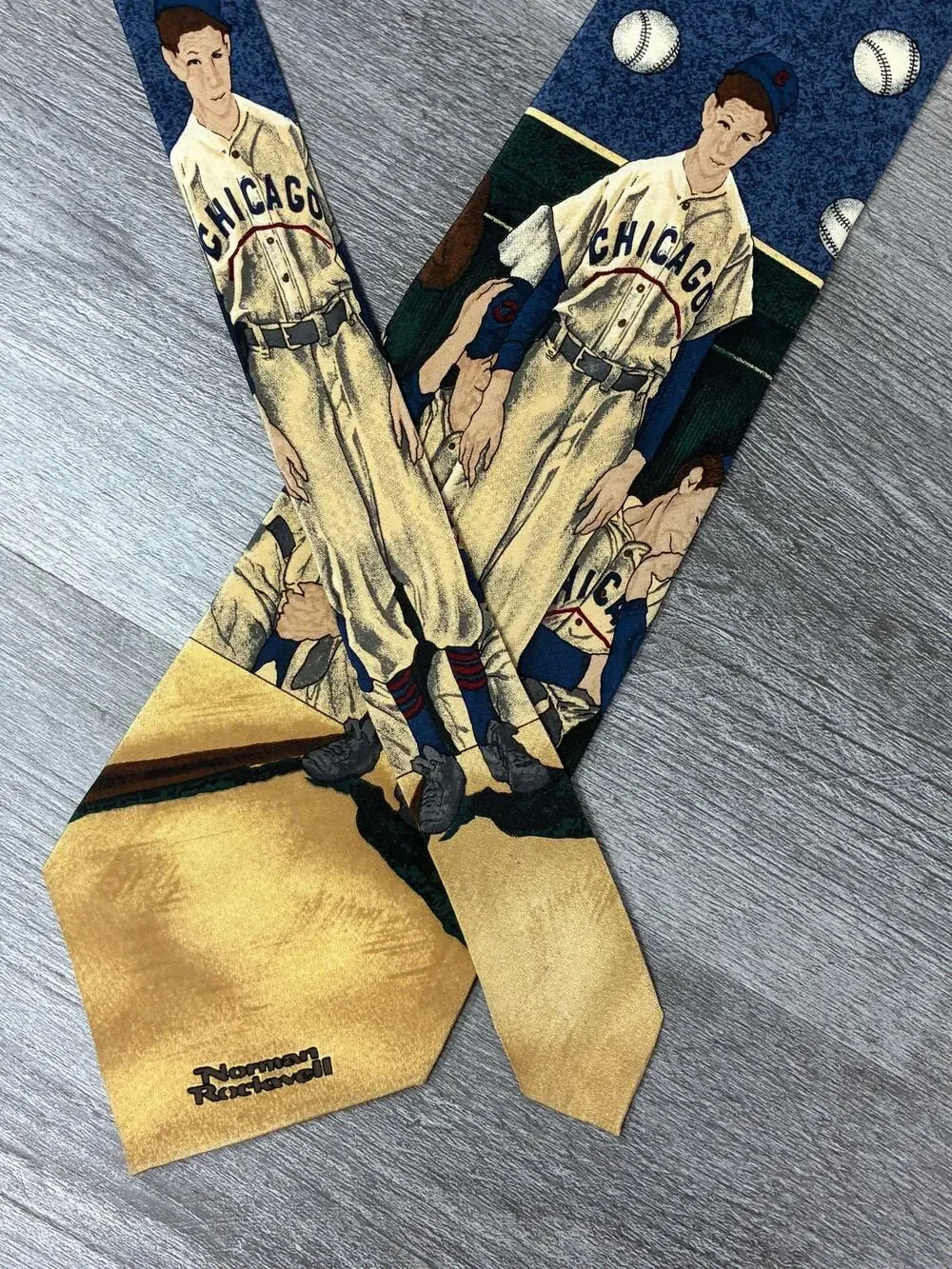 Norman Rockwell 1995 Silk Tie Baseball Saturday Evening Post Vintage 4
